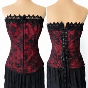 Vintage Y2K Fredericks of Hollywood Red Black Lace Corset Size 38 Goth Gothic